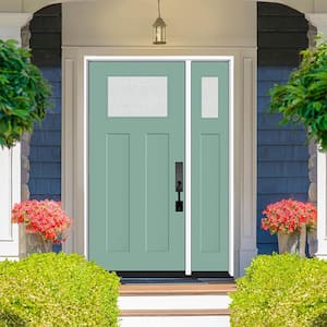 Legacy 51 in. x 80 in. 1/4 Toplite Rain Glass RHOS Primed Quarry Finish Fiberglass Prehung Front Door w/12 in. SL