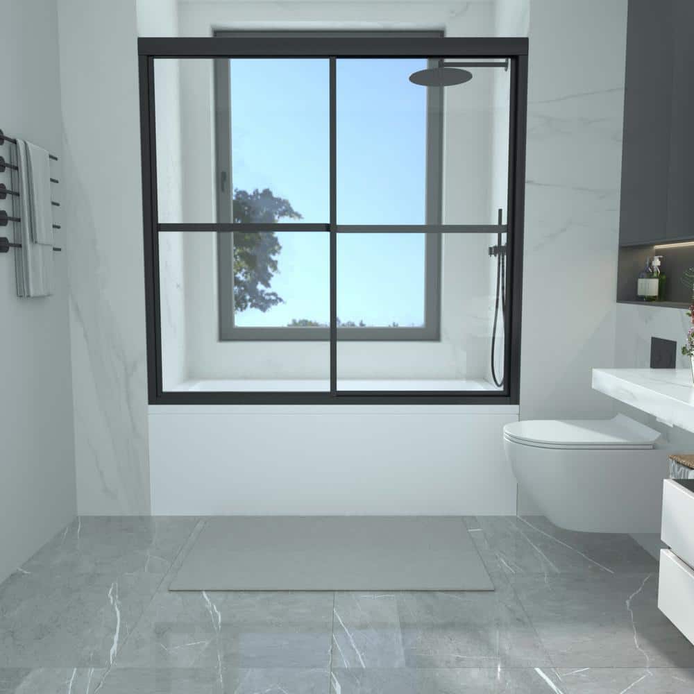 59 in. W x 56 in. H Sliding Framed Tub Door in Matte Black with 1/8 in. Clear Tempered Glass price history on PriceWatchPro