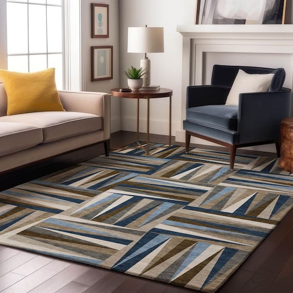 Mayfield Premium Machine Washable Abstract AMF1012 Navy 5 ft. x 7 ft. 6 in. Area Rug