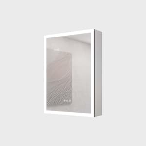 20 in. W x 28 in. H Rectangular Silver Aluminum Lighted Surface Mount Medicine Cabinet with Mirror