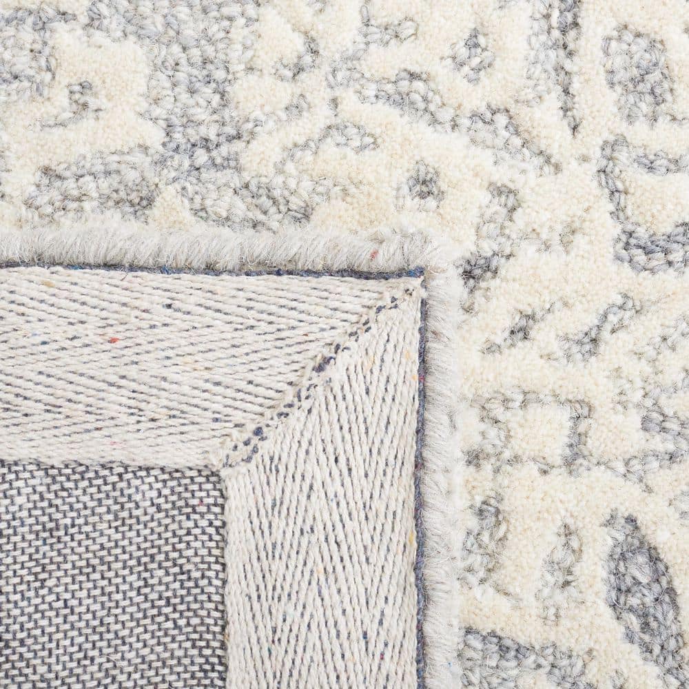Gray Floral Hand-Tufted Wool Area Rug, 6' Square