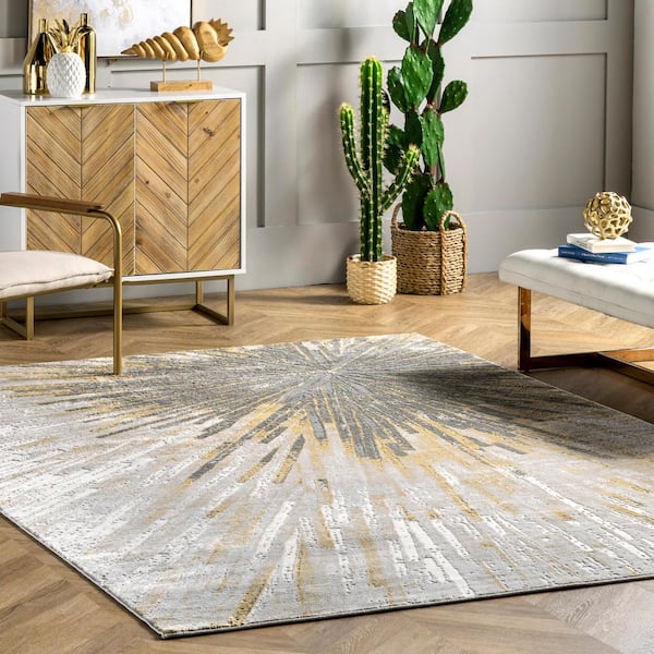 Amaya Abstract Gold 6 ft. 7 in. x 9 ft. Indoor Area Rug