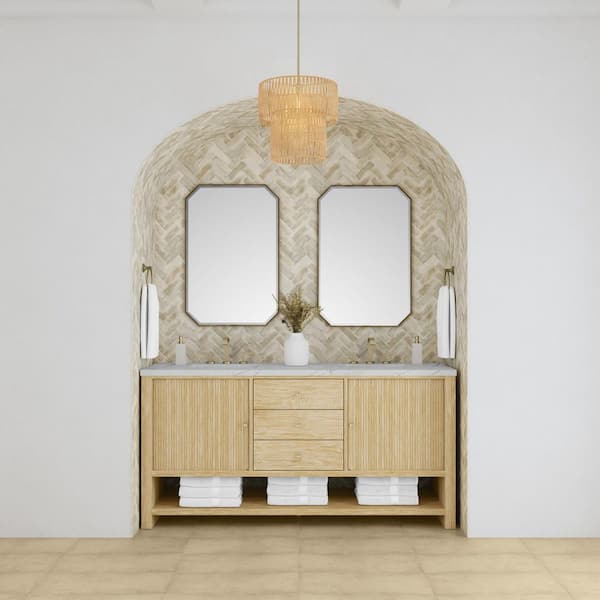 Marigot 72.0 in. Double Bath Vanity in Sunwashed Oak with Wireless Charging Ethereal Noctis Quartz Top