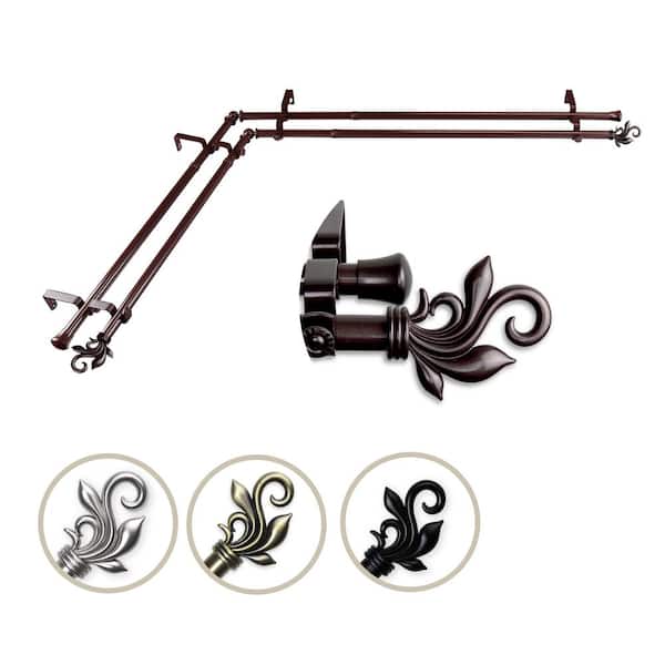 Rod Desyne 13/16" Dia Adjustable 66" to 120" Double Corner Window Curtain Rod in Cocoa with Delilah Finials