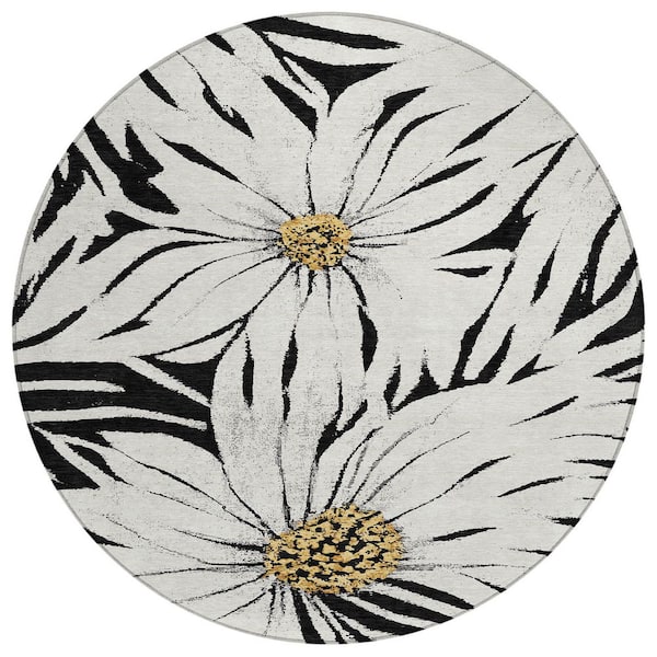 Chantille Machine Washable Indoor/Outdoor Abstract ACN2263 Black 8 ft. x 8 ft. Area Rug