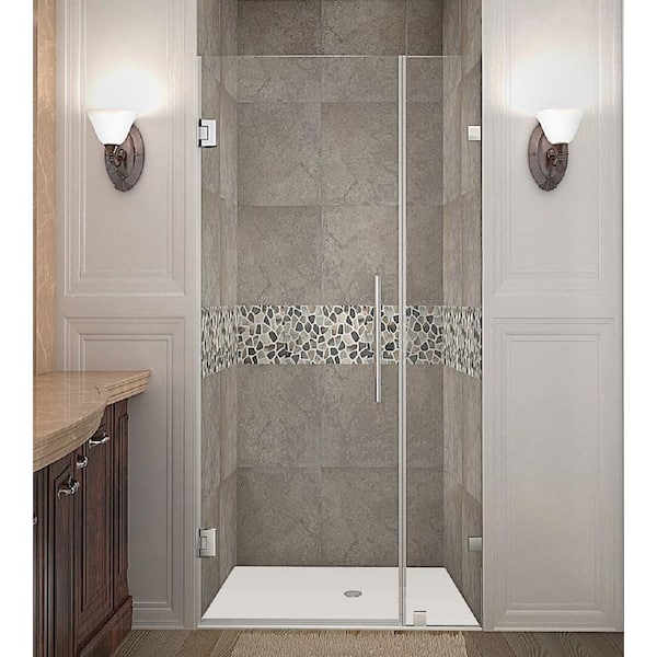 Aston Nautis 28 in. x 72 in. Frameless Hinged Shower Door in Chrome with Clear Glass