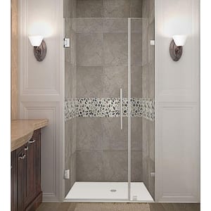 Nautis 29 in. x 72 in. Frameless Hinged Shower Door in Stainless Steel with Clear Glass