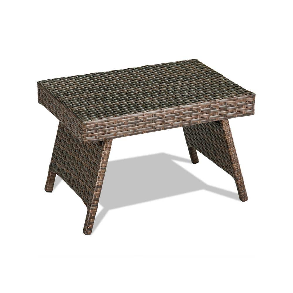Outdoor Folding PE Rattan Side Table Brown