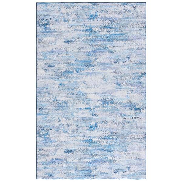 SAFAVIEH Malibu Gray/Blue 8 ft. x 10 ft. Machine Washable Distressed Striped Area Rug