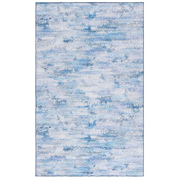 Malibu Gray/Blue 9 ft. x 12 ft. Machine Washable Distressed Striped Area Rug