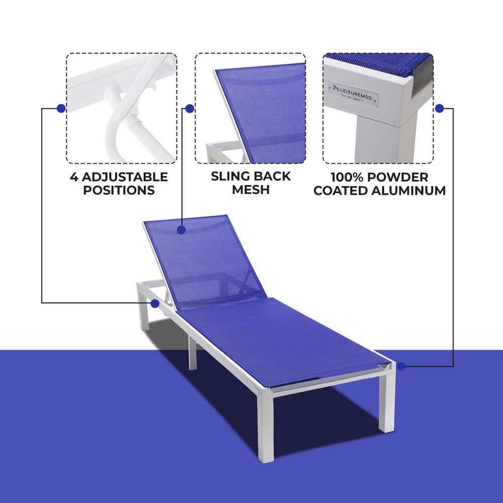 Navy Blue Aluminum Outdoor Chaise Lounge with Adjustable Backrest