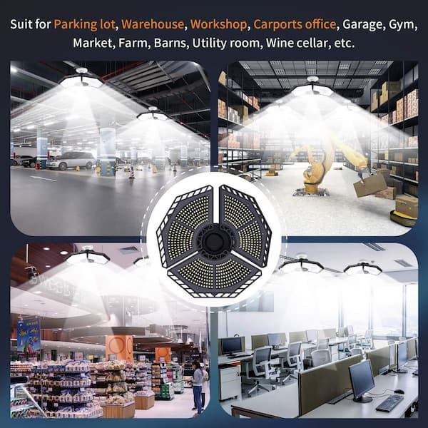 0.88 ft. 140-Watt Silver LED Shop Light Ceiling Fixture 18500-Lumen Daylight Adjustable Panels for Garage Basement
