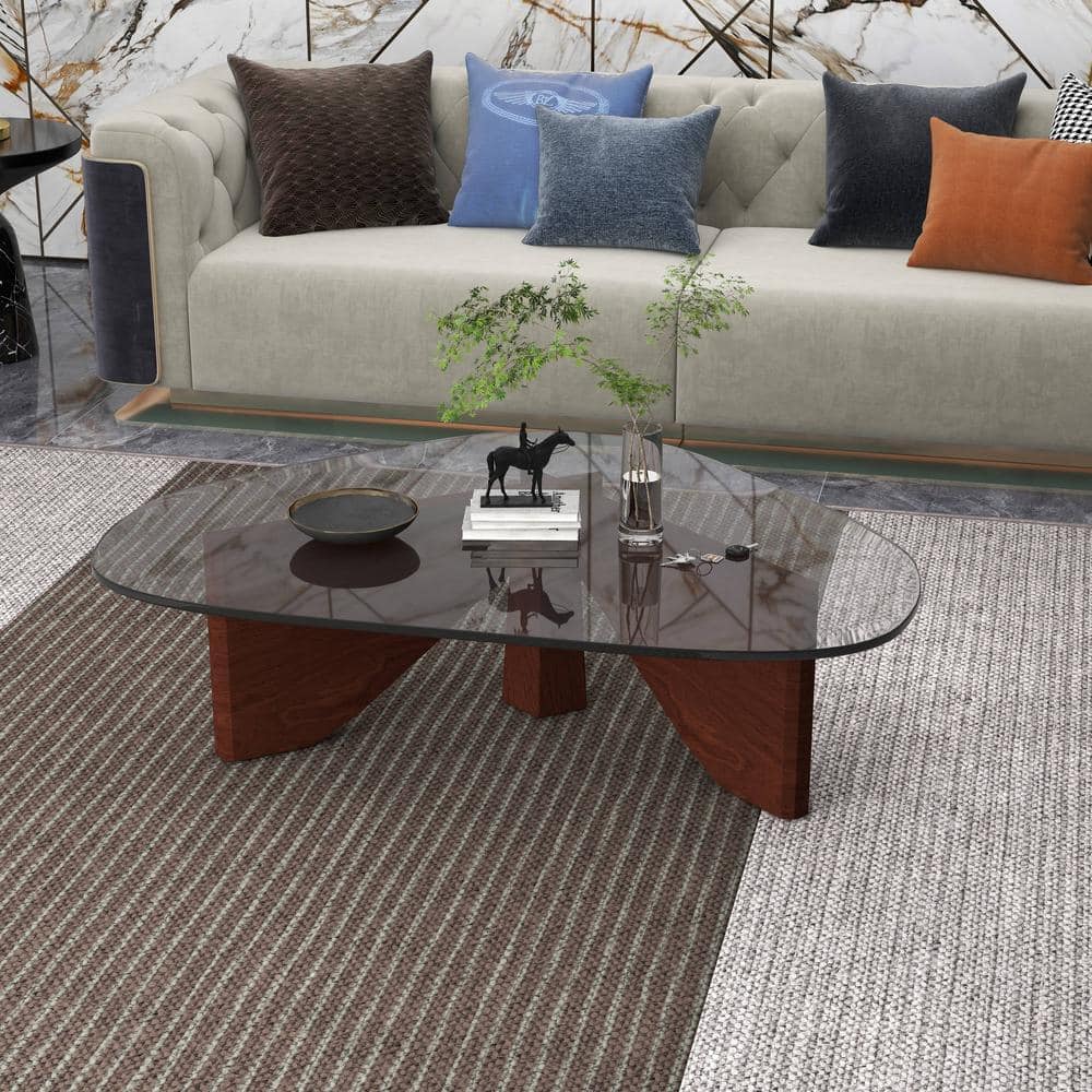 Imperial Dark Walnut Triangular Coffee Table with Glass Top