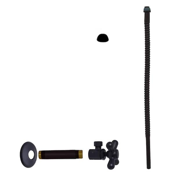 Westbrass 1/2 in. IPS inlet x 3/8 in. OD x 15 in. Corrugated Supply Line Kit with Cross Handle Angle Valve, Matte Black