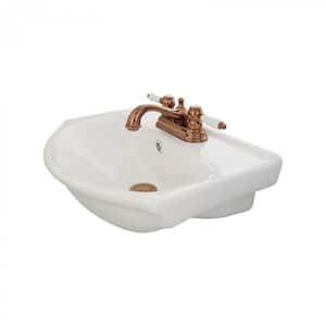 18 in. W Small Wall Mounted Bathroom Sink Combo in White Modern Basin with Overflow, 4 in. Centerset Faucet and Drain