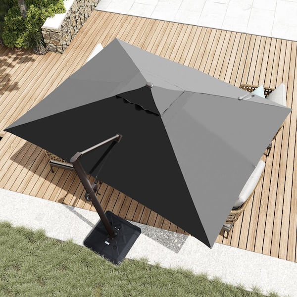 Pellebant 12.5 ft. x 10 ft. Aluminum Outdoor Offset Cantilever Tilt 360° Rotation Patio Umbrella in Gray with 260 lbs. Base