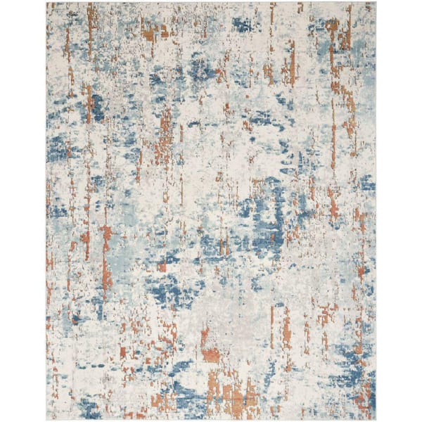 Nourison Concerto Beige Blue Rust 5 ft. x 7 ft. Abstract Contemporary Area Rug