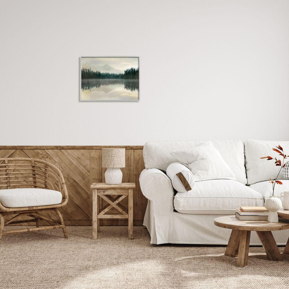 Gray Framed Foggy Lake Forest Landscape Canvas Print, 16 x 20