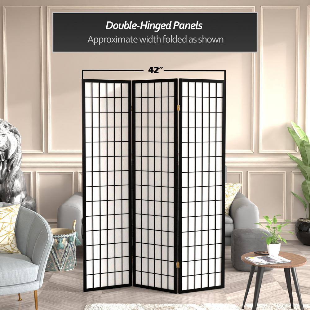 Black 6 ft Tall Shoji Screen with 3 Panels