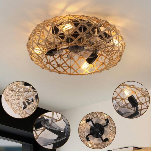 Jushua 19.6 in. 4-Light Dimmable Reversible DC Motor Flush Mount