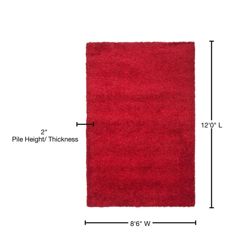Red 9' x 12' Solid Shag Synthetic Area Rug
