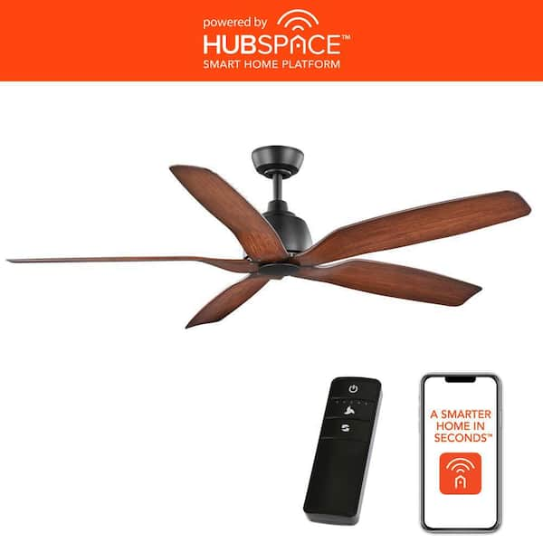 60 in. Sirrine Indoor/Outdoor Matte Black Smart Ceiling Fan with Remote Control Powered by Hubspace