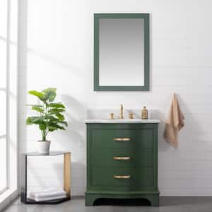 Monroe 30 in. W x 22 in. D x 34 in. H Bath Vanity in Evergreen with White Marble Top with White Sink