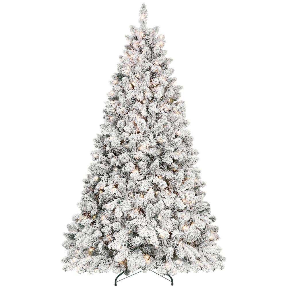 4 ft. Flocked Christmas Tree with 150 UL Lights, 21 Pine Cones, 366 Tips, Metal Stand, Hinged Structure for Easy Setup price history on PriceWatchPro