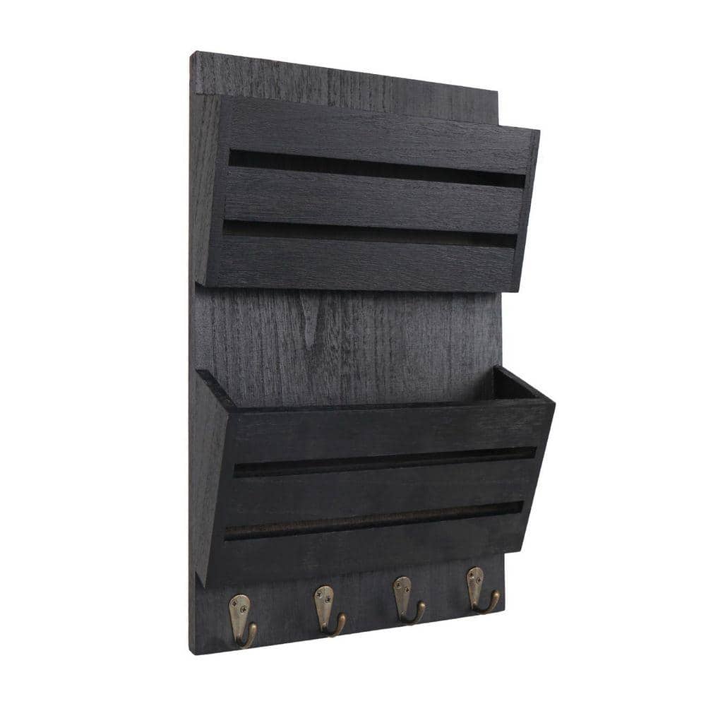9.8 in.W x 16 in. H Brown Wood Mail Organizer Wall Mount with 4
