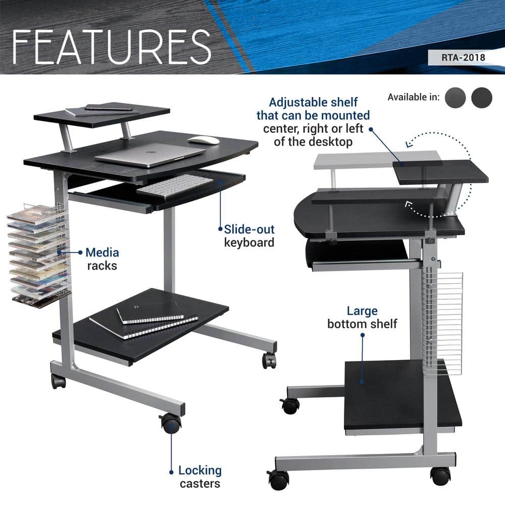 Graphite Wood and Steel Computer Cart with Keyboard Tray