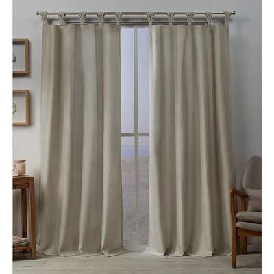 Loha Natural Solid Polyester 54 in. W x 108 in. L Braided Tab Top Light Filtering Curtain Panel (Set of 2)