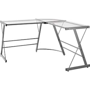 51 in. L-Shaped Gray Writing Desk with Glass Top