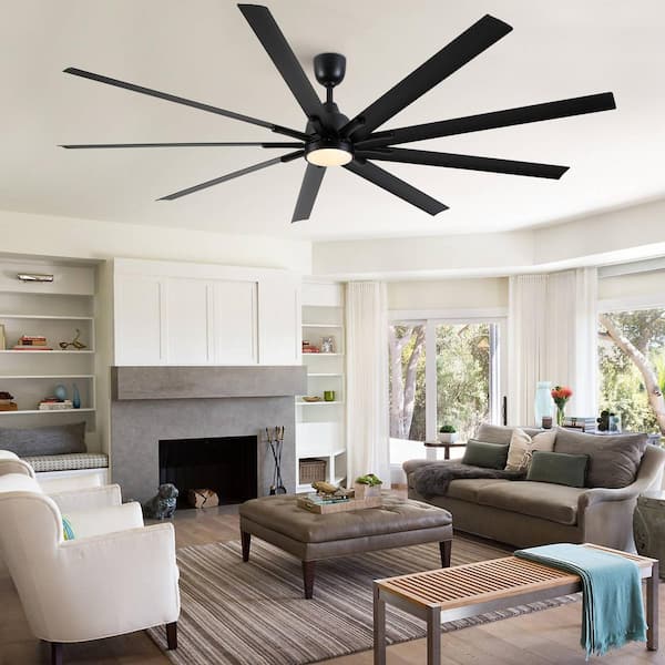 84 in. Black Downrod Mount Ceiling Fan with 9 Aluminium Blades, LED Light and Dimmable for Living Room, Dining Room