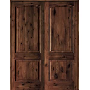 48 in. x 96 in. Knotty Alder 2-Panel Universal/Reversible Red Mahogany Stain Wood Double Prehung Interior Door