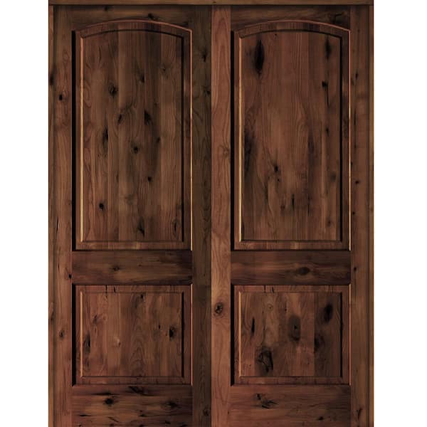 Krosswood Doors 56 in. x 96 in. Knotty Alder 2-Panel Universal/Reversible Red Mahogany Stain Wood Double Prehung Interior Door
