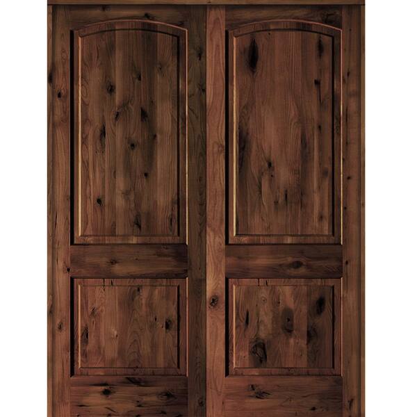 Krosswood Doors 64 in. x 96 in. Rustic Knotty Alder 2-Panel Universal/Reversible Red Mahogany Stain Wood Double Prehung Interior Door