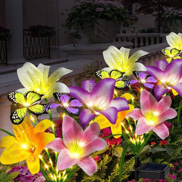 28 in. Multi-Colored Plastic Solar Flower Lights Garden Stake 4