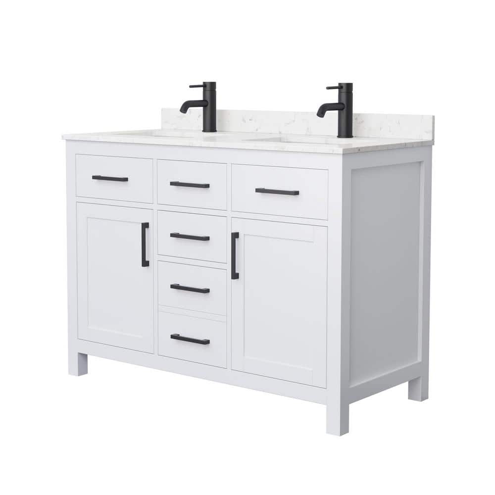 Beckett 48" White Birch Double Bathroom Vanity with Matte Black Hardware