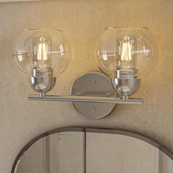 13.3 in. 2-Light Brush Nickel Vanity Light for Bathroom