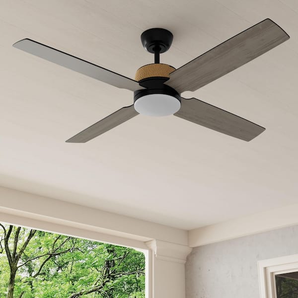 Shaffer II 56 in. Indoor/Outdoor Integrated LED Matte Black Coastal Ceiling Fan with Remote for Living Room and Bedroom