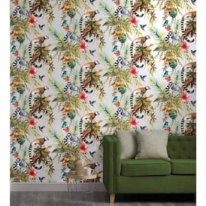 Tropical Lemur Silver Non-Pasted Wallpaper (Covers 56 sq. ft)