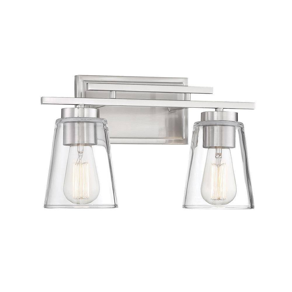 Satin Nickel 2-Light Bath Bar with Clear Glass Shades