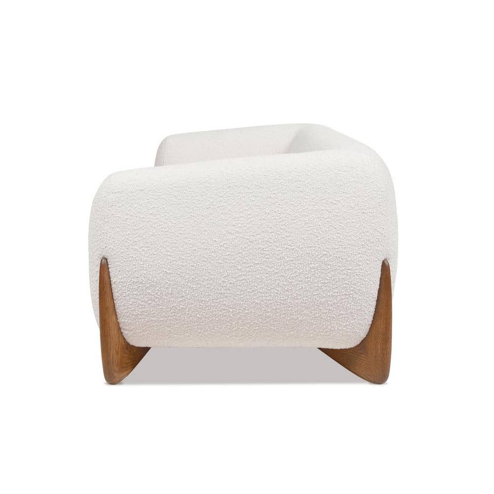 Ivory White Bouclé 90" Sofa with Oak Legs