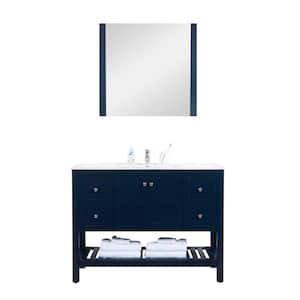 Manhattan 48 in. W x 18 in. D Vanity in Navy with White Ceramic Basin and Mirror