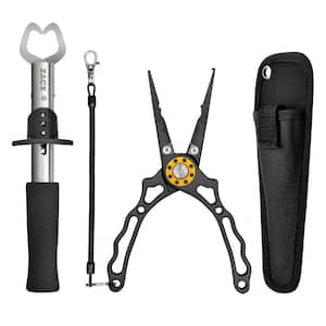 Black Fishing Gear with Fishing Lip Gripper and Muti-Function Fishing Pliers for Fly Fishing and Ice Fishing