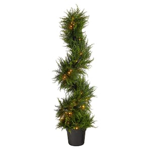 45in. Spiral Cypress Artificial Tree with 80 Clear LED Lights UV Resistant (Indoor/Outdoor)