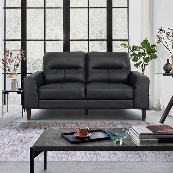 Lazzara Milford 56 in. W Black Leather Match Loveseat 8566BLK-2
