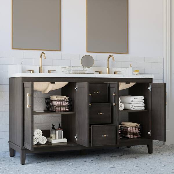 Destin 60in Cherry Dual Sink Bathroom Vanity