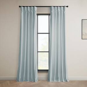 Aquarius Blue Velvet Rod Pocket Room Darkening Curtain - 50 in. W x 96 in. L Single Panel Window Velvet Curtain