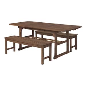 Dark Brown 3-Piece Extendable Wood Outdoor Patio Dining Set